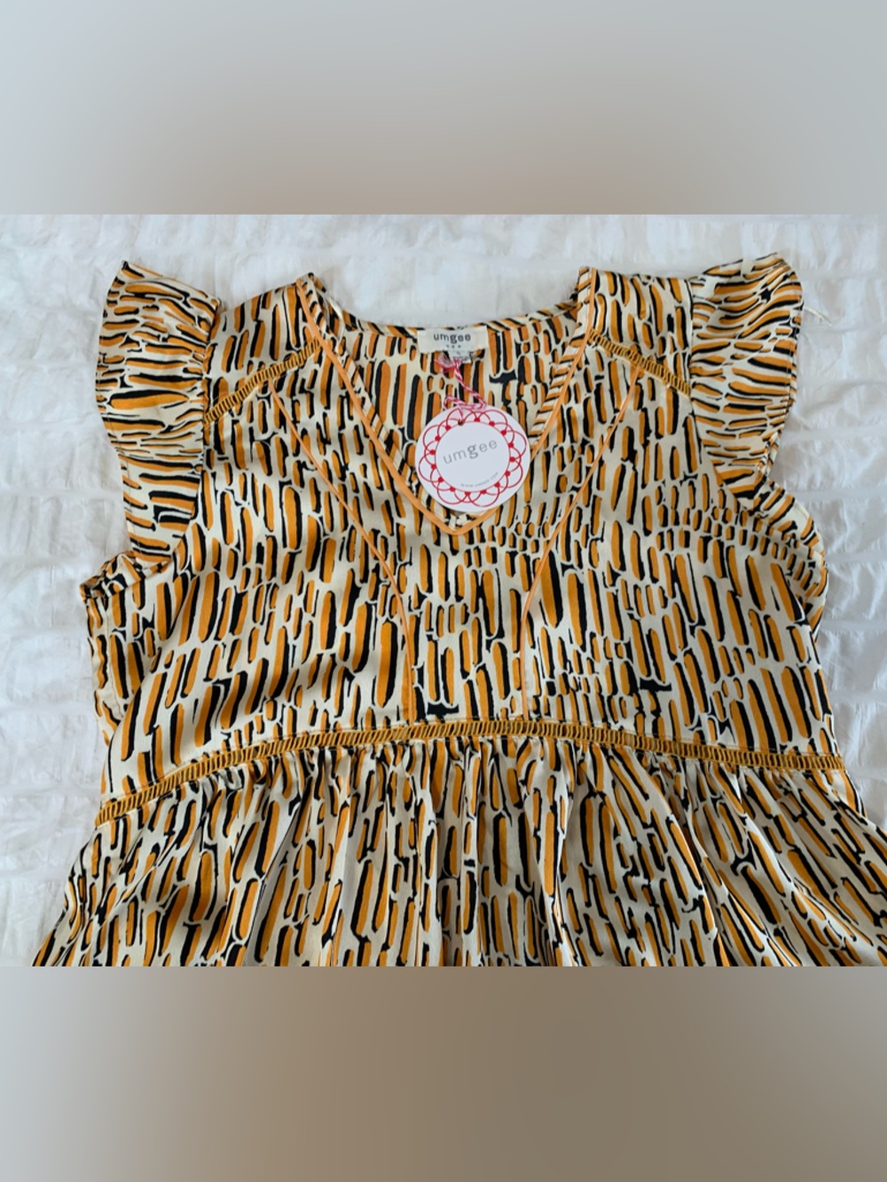 NWT Umgee Yellow Printed V-Neck Mini Dress with Flutter Sleeves - Picture 7 of 16